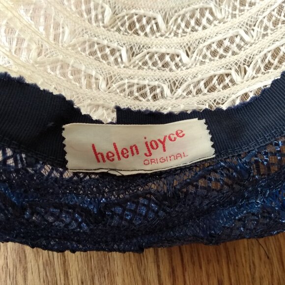 Vintage Red, White and Blue Hat Mesh Lace Helen Joyce Original 20.5" Retro - Picture 8 of 9